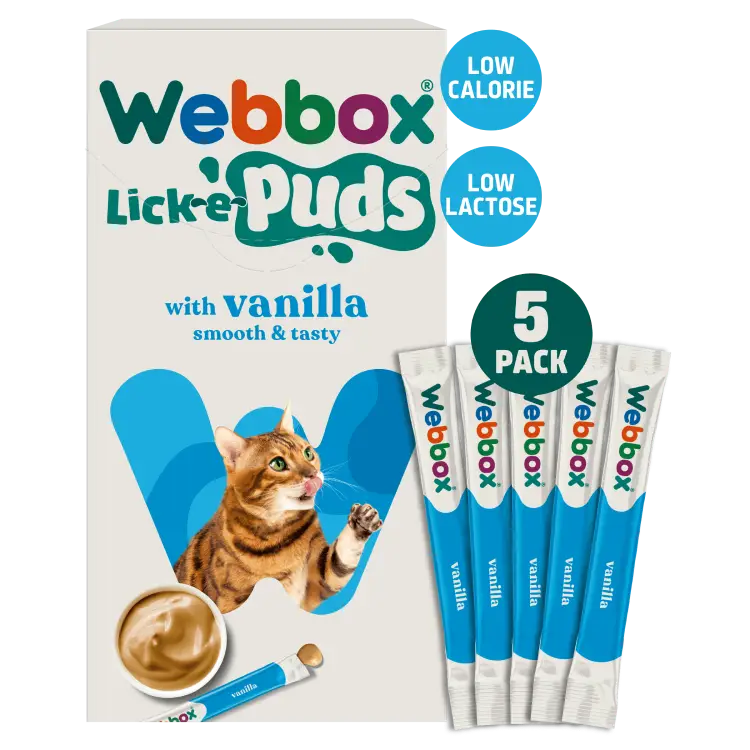 Webbox Lick-e-Puds avec friandises pour chats à la vanille (5x15g)