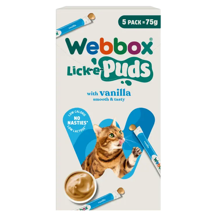 Webbox Lick-e-Puds avec friandises pour chats à la vanille (5x15g)