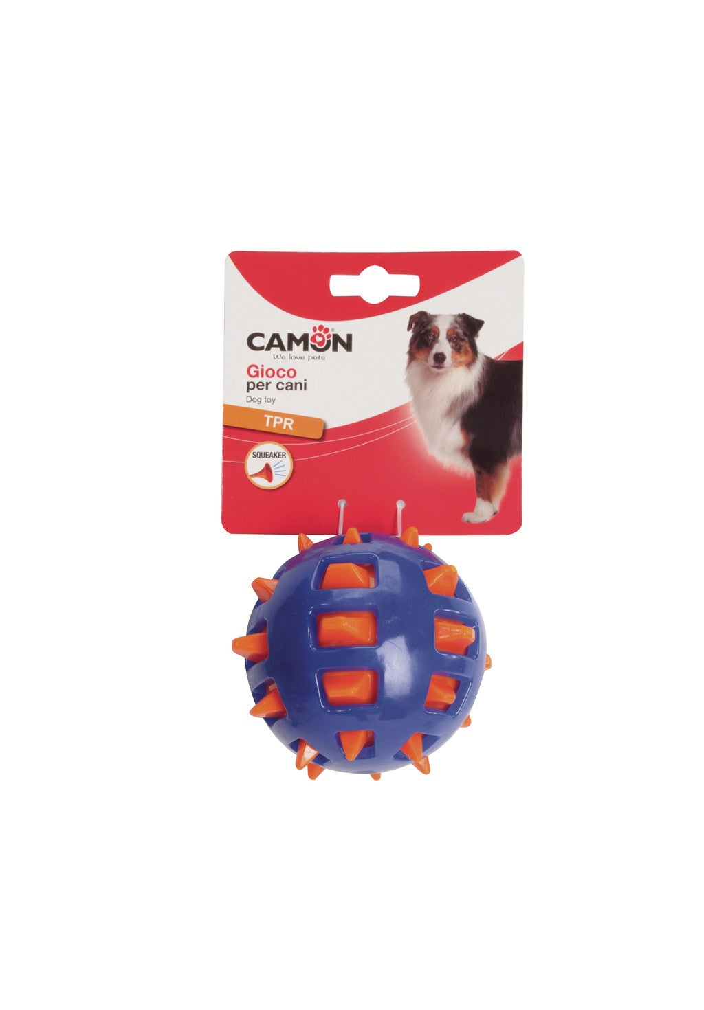 Jouet pour Chien Boule ronde bicolore en TPR avec embouts et couineur