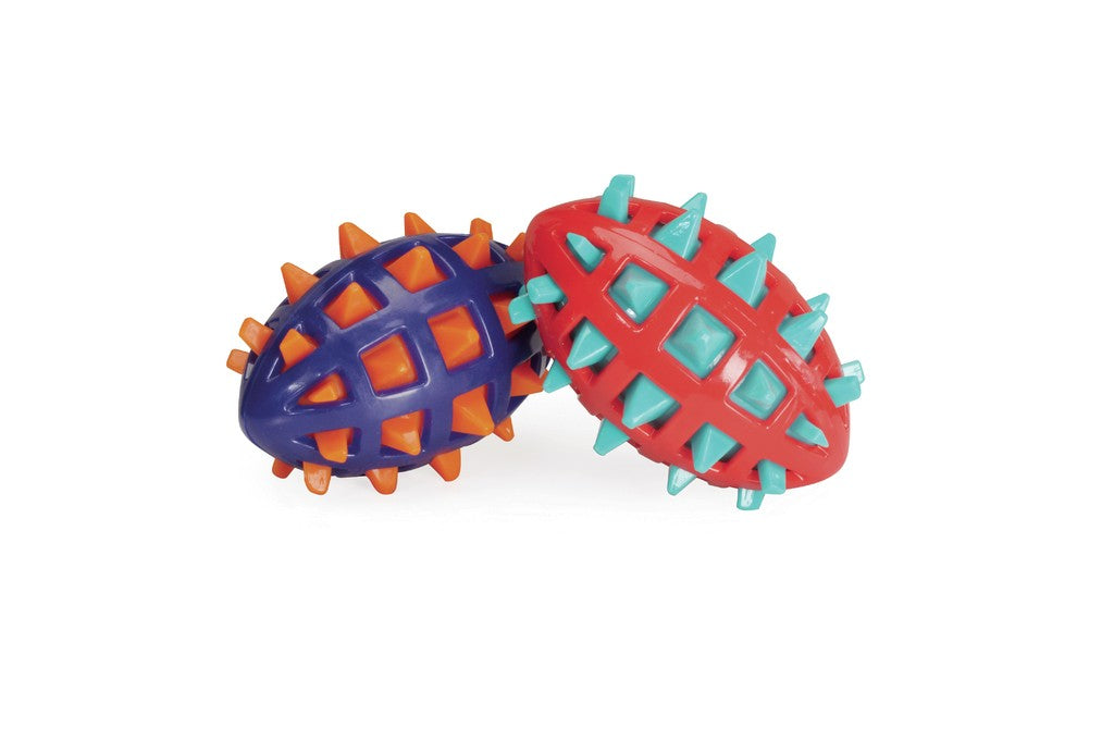 Jouet pour Chien Ballon de rugby TPR bicolore avec pointes et couinements