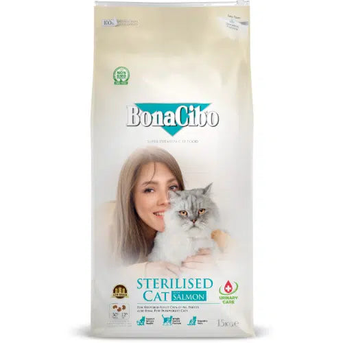 Bonacibo Aliment Sec pour Chat STERILIZED Croquettes Low Grain (Light au Saumon) 2 Kg