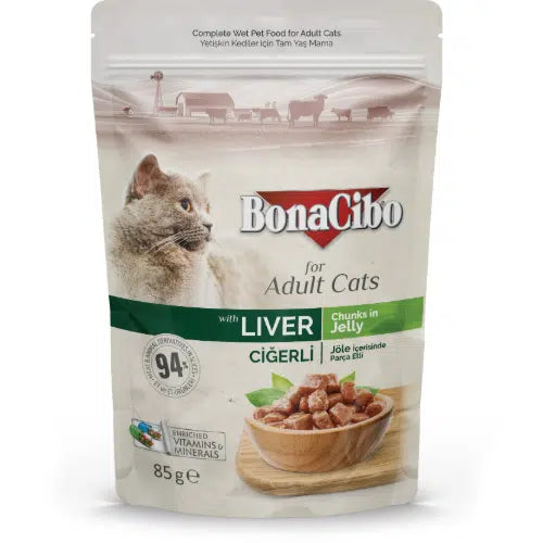 Bonacibo Premium Morceaux en Gelée pour chat adulte au foie 85g