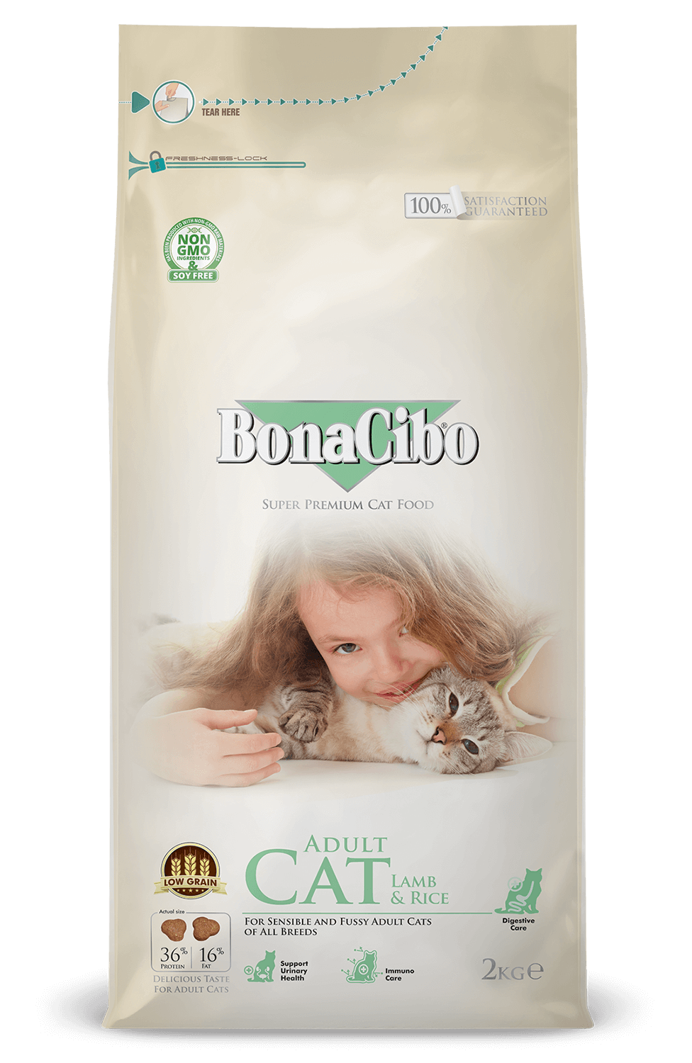Bonacibo Aliment Sec pour Chat adultes Low Grain (à l’agneau & riz) 2 Kg