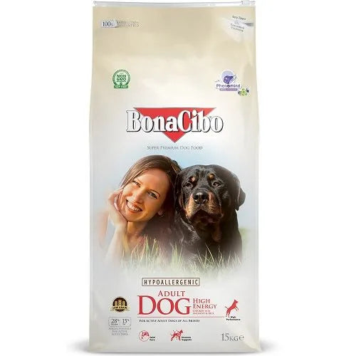 Bonacibo Formule HIGH ENERGY Croquettes Low Grain et Hypoallergeniques pour Chiens adultes (au poulet) 4 Kg