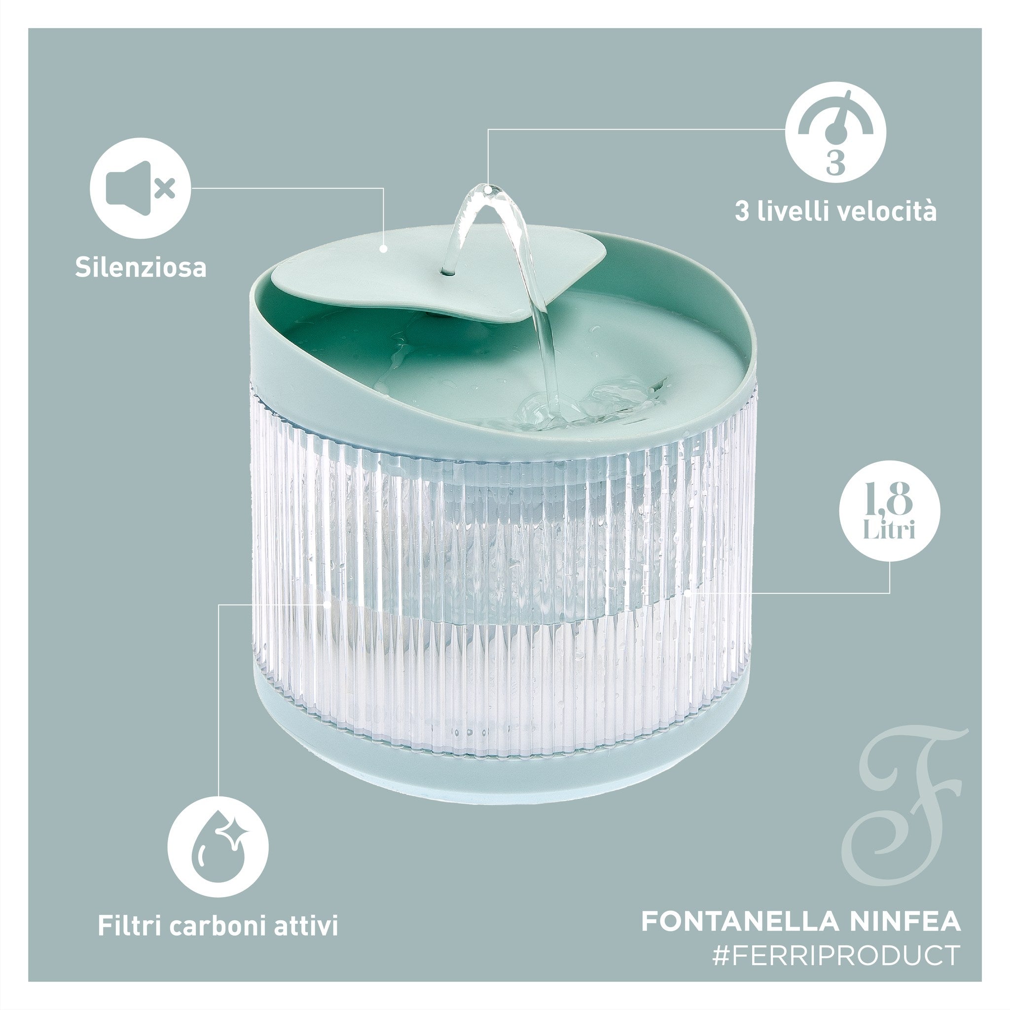 Fontaine Automatique Ferribiella NINFEA 18x18x15cm 1,8L