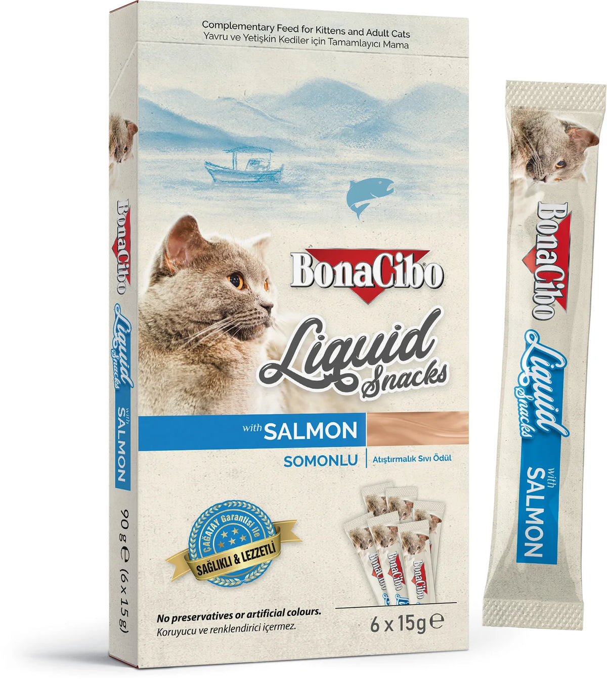 Bonacibo Snack Liquide Premium pour chatons et chats adultes au saumon 15gr * 6