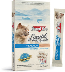 Bonacibo Snack Liquide Premium pour chatons et chats adultes au saumon 15gr * 6