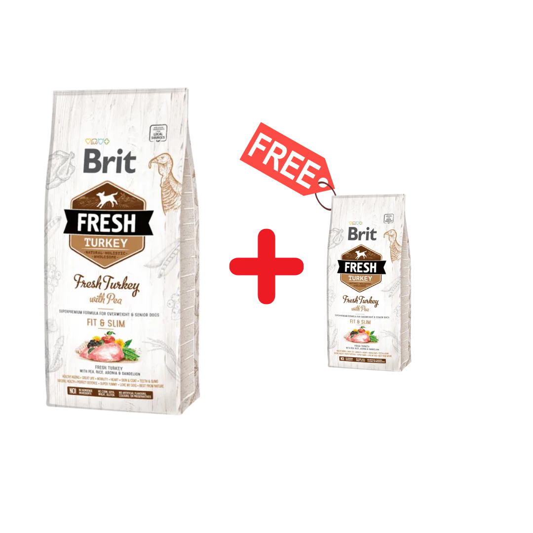 Brit Fresh Aliment Sec Chien Turkey with Pea Overweight & Senior Dogs 12 kg + sac 2,5 offert