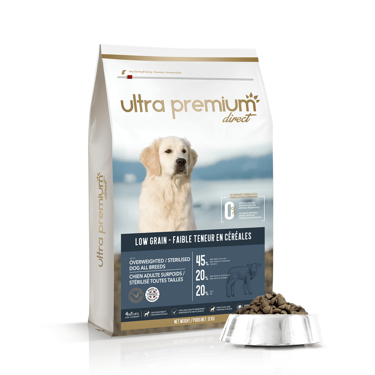 Ultra Premium Direct Croquettes Light Super Premium pour Chien Stérilisé / Surpoids 12 Kg