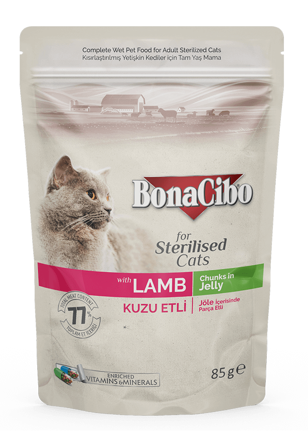 Bonacibo Aliment Humide Chat Stérilisés Agneau Gelée aux morceaux 85g