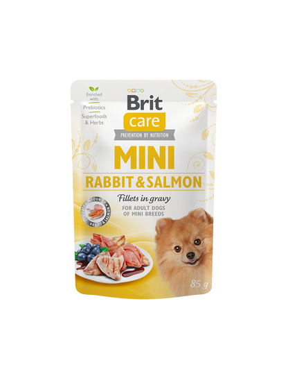 Brit Care Aliment Humide Chien Mini Rabbit & Salmon fillets in gravy 85 G