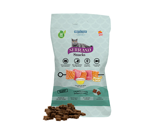 Serrano Snacks pour chats Saumon &amp; Thon Omega 3 &amp; DHA 50g