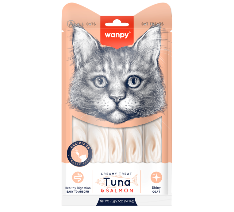 Wanpy Gâterie crémeuse à lécher - Thon et saumon (14gx5)