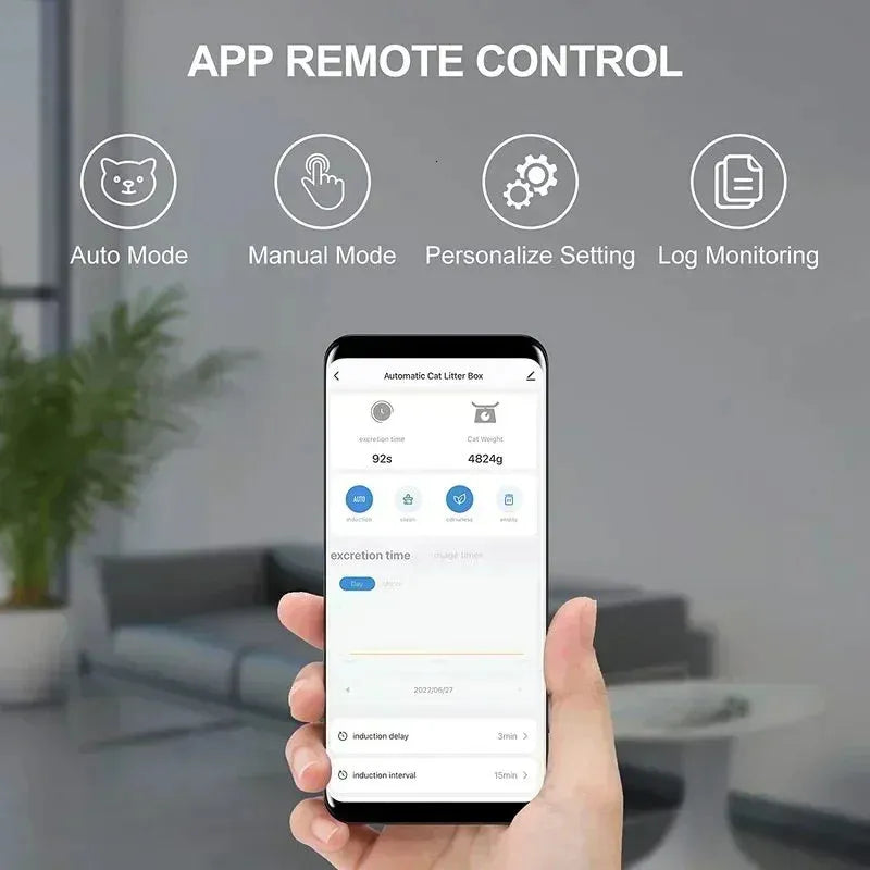 Bac à litière automatique  autonettoyant PEAM avec application 65 L