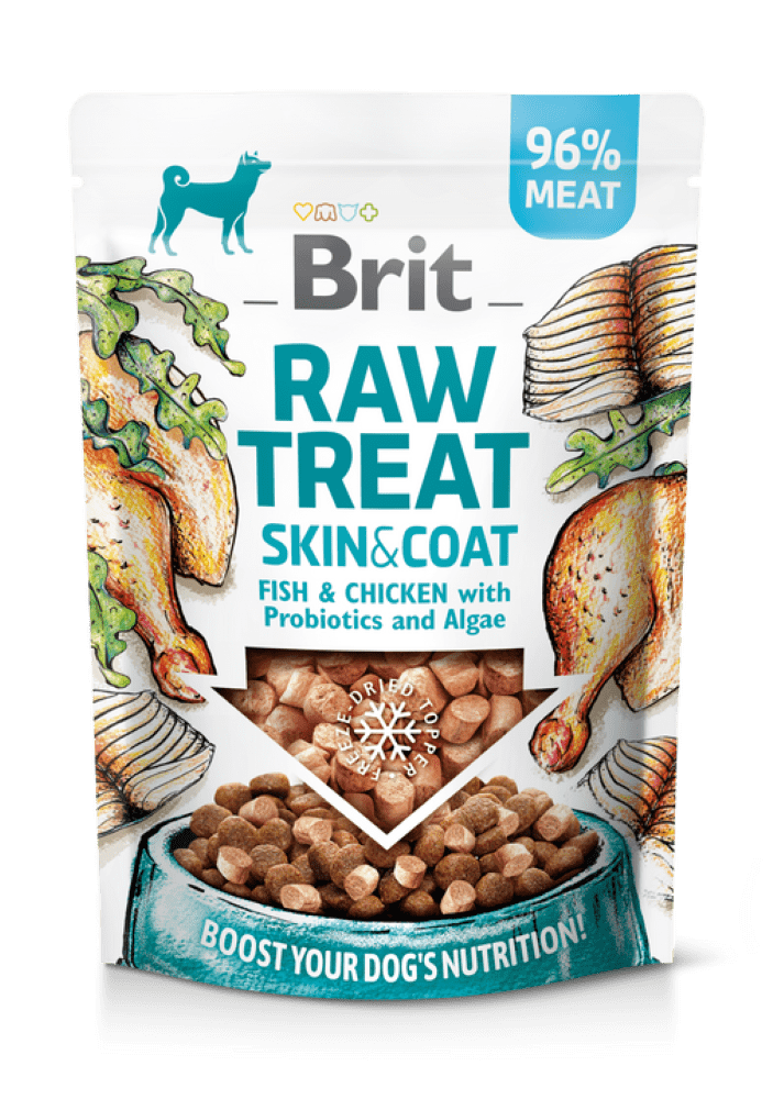 Brit Raw Treat Skin &amp; Coat. Freeze-dried treat and topper. Fish &amp; Chicken 40g