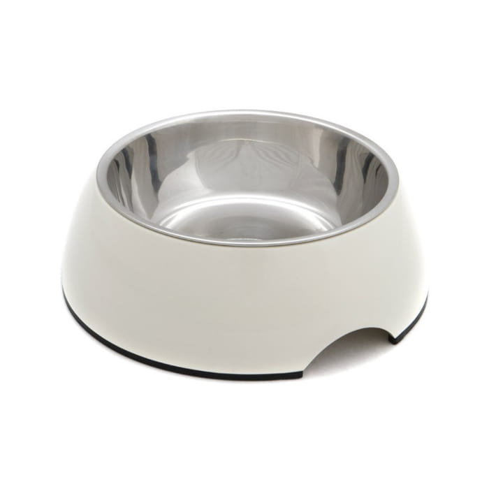 Gamelle Antidérapante en Mélamine et Acier Inoxydable Blanc 400 ML