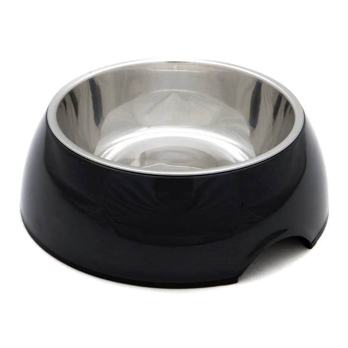 Gamelle Antidérapante en Mélamine et Acier Inoxydable Noir 400 ML