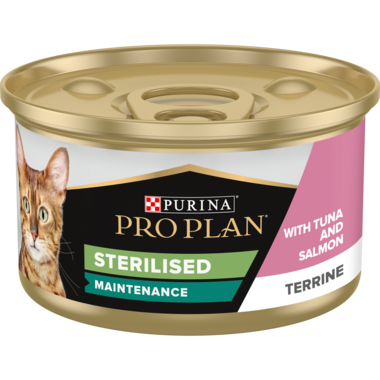 PRO PLAN® STERILISED MAINTENANCE, Aliment Humide Chat Terrine, au Thon et au Saumon 85 G