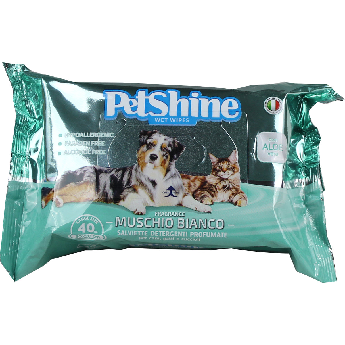 Lingettes Petshine-Mucs Blanc en poudre d’aloès- pour Chiens et Chats (40pcs)