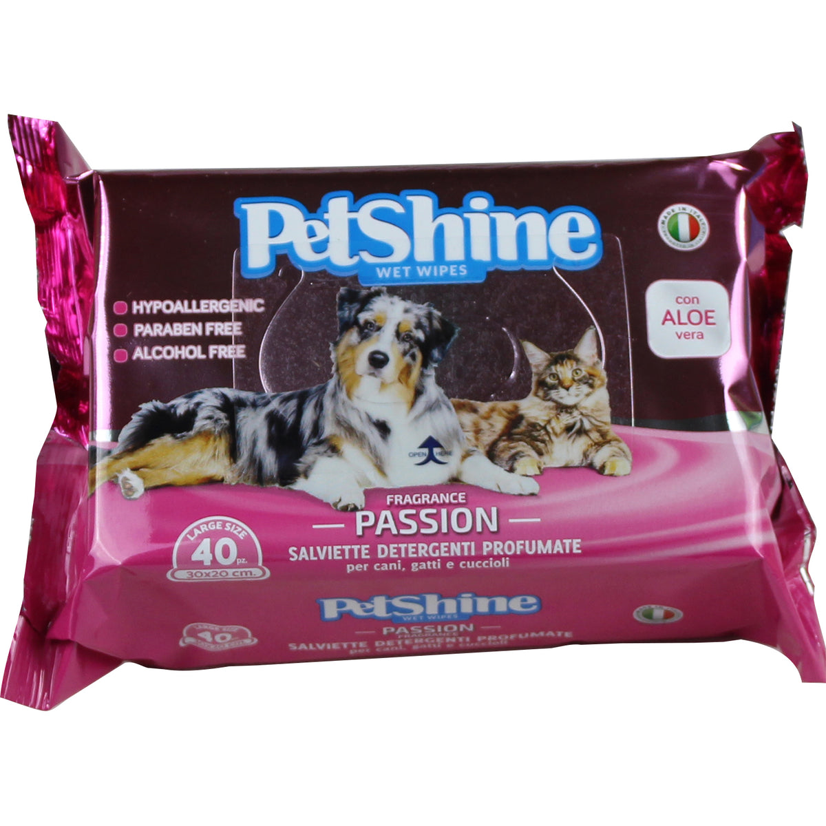 Lingettes Petshine-Passion en poudre d’aloès- pour Chiens et Chats (40pcs)