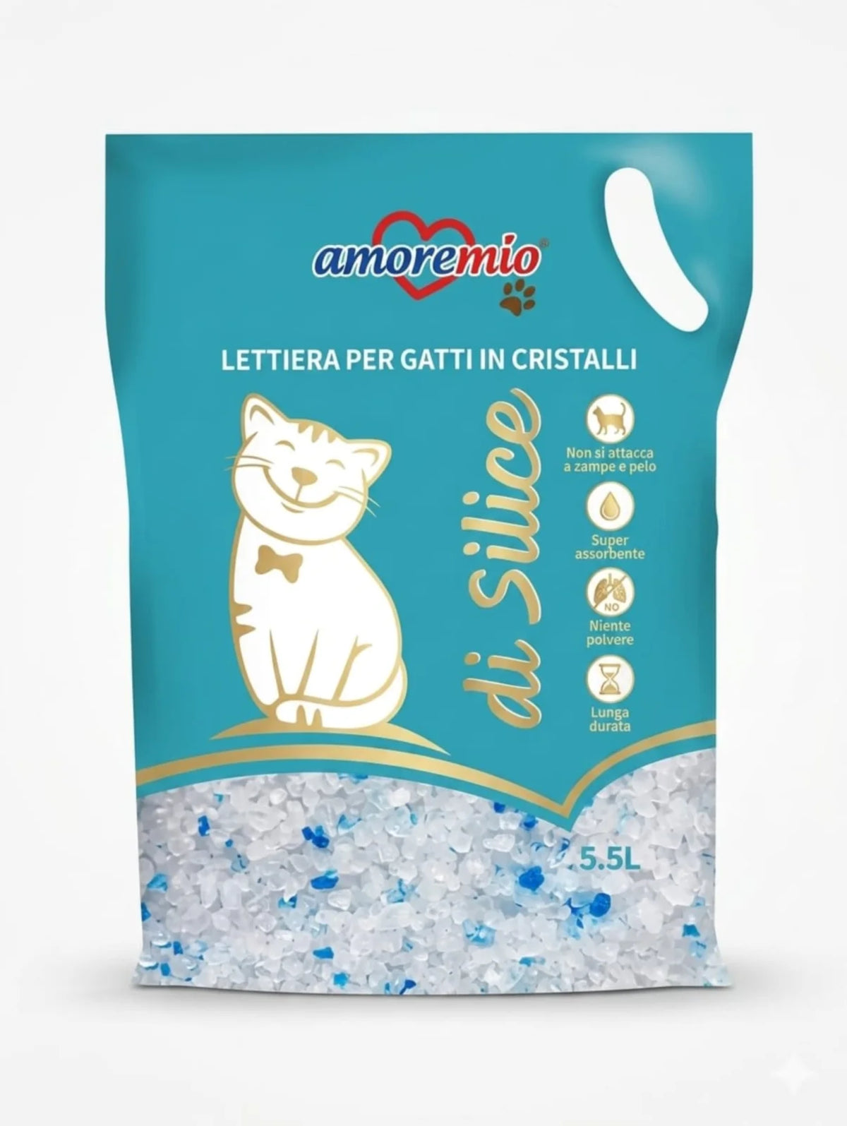 Amoremio LITIÈRE EN SILICE POUR CHATS – 5,5 L