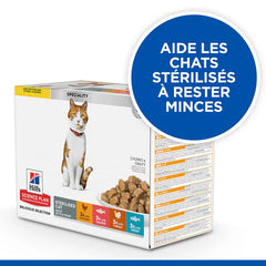 Hill's Science Plan Aliment Humide Chat Adulte Stérilisé (1-6) - au Poulet, à la Truite, à la Dinde, au Saumon (4x3pcs)(12x85g)