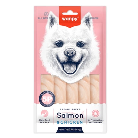 Wanpy Gâteries Liquides pour Chiens Saumon et Poulet (14gx5)