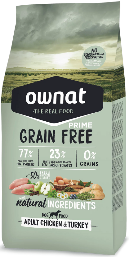 Ownat Grain Free Prime Aliment Sec Chien Adult Poulet & Dinde 12 Kg