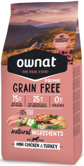 Ownat Grain Free Prime Aliment Sec Chien Mini Adult Poulet & Dinde 3 Kg